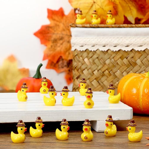 100 Pcs Themed Ducks Resin Ducks Resin Party Decorations for Crafts Making DIY Miniature Landscape Micro Decor Gifts (Maple Leaf)