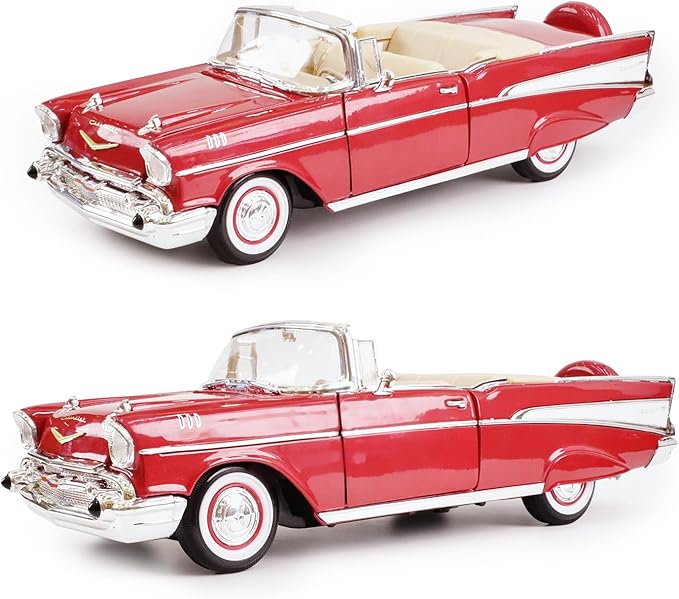 1957 Chevrolet Bel Air 1:18 Diecast - Ramjet 283 Fuel Injection, 50s Car Culture Icon | Opening Doors, Steering Linkage, Sustainable Gift Box | Ages 14+,Red