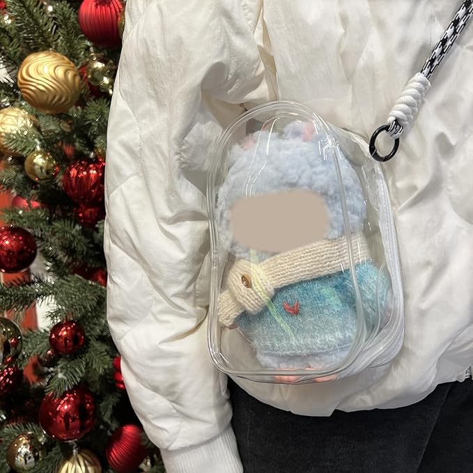 Clear Figure Display Bag with Keychain and Lanyard, Protective Doll Case, 18.5cm/7.28in Crossbody Doll Storage Bag