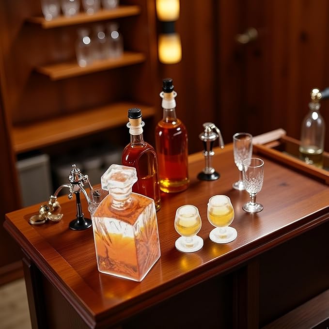 A Set 1:12 Scale Dollhouse Miniature Accessories Whiskey Wine Bottle Bar Model Convenient and Nice Dollhouse Accessories