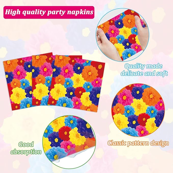 96 Pcs Mexican Fiesta Plates and Napkins Party Supplies Fifth of May Tableware Mexican Theme Birthday Party Decorations Fiesta Flowers Stripes Paper Dinnerware for Taco Weddings Baby Shower 24 Guests