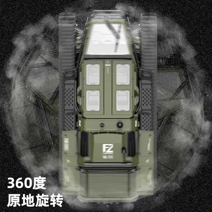 RC Tank All Terrain Army Truck for Kids - 2.4G Fully Proportional Remote Control Military Vehicle with 2 Batteries, Rock Crawler 4WD 360°Rotating Drifting Car with Cool Lights, Great Gift for Boys