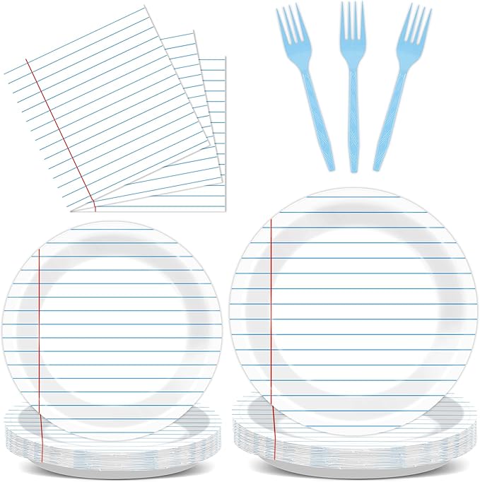 96Pcs Back to School Party Decorations Paper Handwriting Notebook Tableware First Day of School Plates Napkins Graduate Party Supplies for Kindergarten Teacher School Season Supply Serves 24 Guests