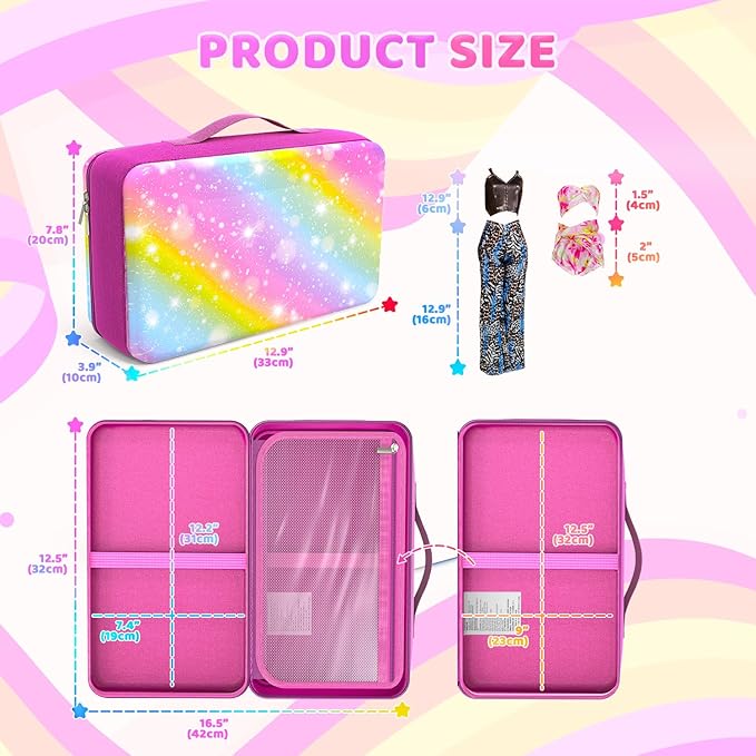 LININYHAO Carrying Case Compatible with Barbie Dolls 12-Inch,Case to Hold Dolls and Clothes, Much Pocket for Doll’s Clothes, Accessories, Fits 6 Dolls & Accessories,Bag Only (2-starlit sky)
