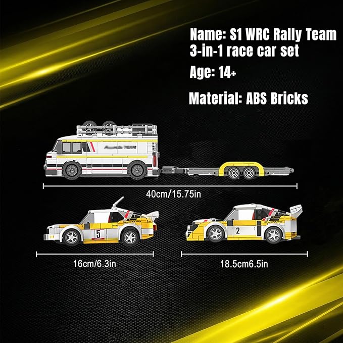 Au S1 WRC Rally Team 3-in-1 Race Cars Building Sets for Adults, 1:32 Scale Speed Wheels Champions Model Sports Cars with Trailer, Ideal Gifts for Men & Collectors (1362 PCS)