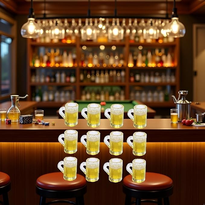 12Pcs Beer Cup, Miniature Cups, Dollhouse Mug Model for Miniature Dollhouse Accessories with Realistic Looking Beer Practical Processed Party Accessories, Decorations