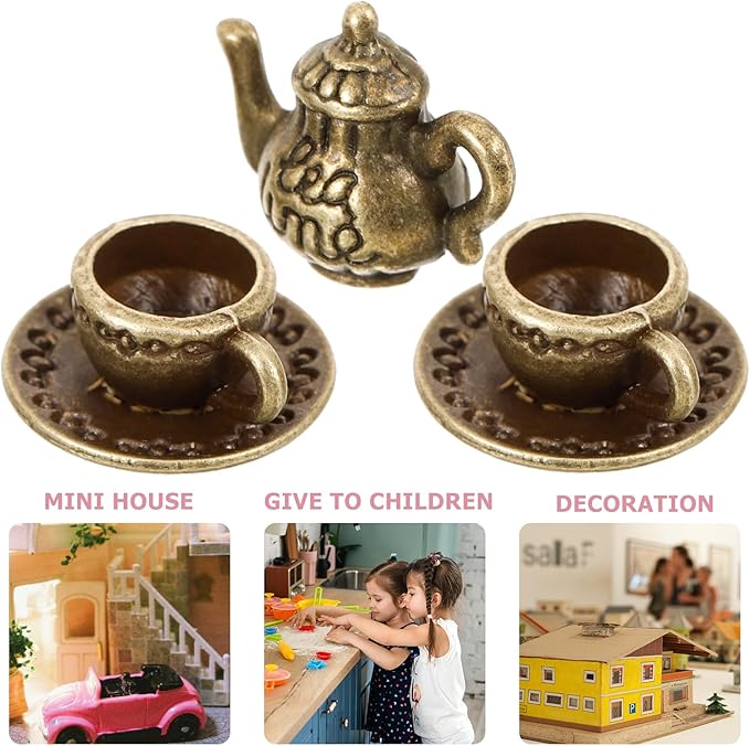 ARTIBETTER Vintage Mini Tea Cup & Tiny Tea Set for Dollhouse Accessories, Miniature Coffee Cup Set for Figurines - Girls Dollhouse Coffee Shop Kitchen Accessories for Photography Props