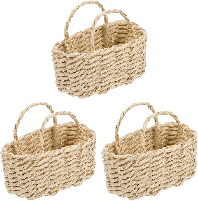 Baluue 3pcs 1:12 Scale Mini House Storage Basket Wicker Basket for Dollhouse Decor