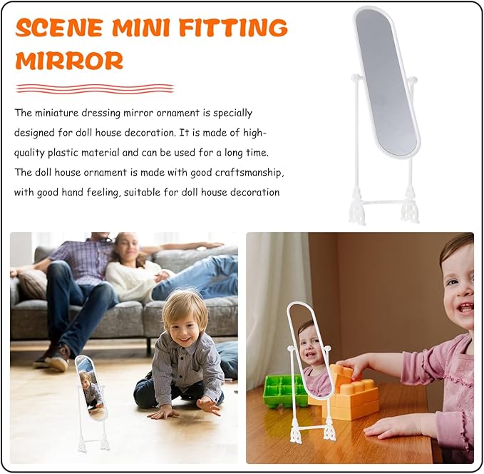 2 Sets Miniature Standing Dressing Mirror Miniatures Dolls House Mirror for Dollhouse DIY Craft Bedroom Furniture