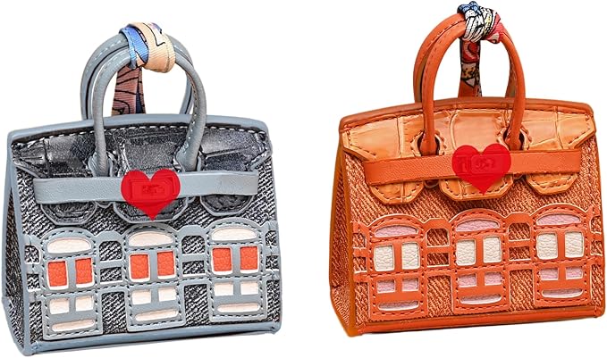 Buyborgood Women's 2 PCS Mini Tote Bag Charms Keychain Pouch Small Coin Purse Wallet (Peacock Blue + Orange)