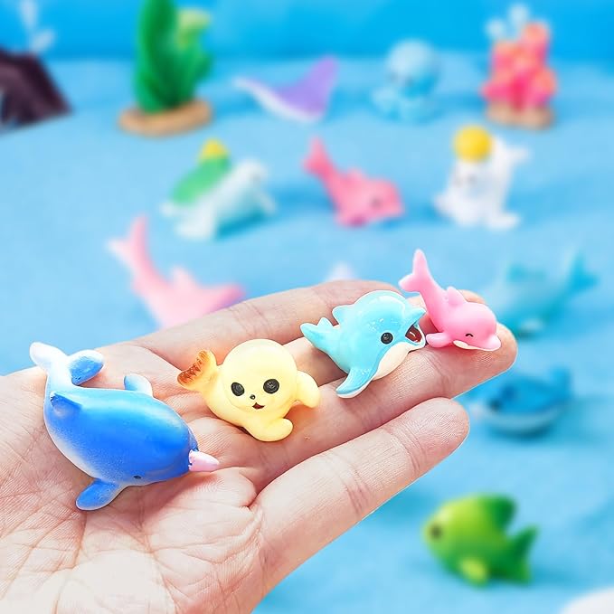 24 Styles Mini Resin Ocean Animals Figurines Toys Small Marine Animals Figures to Hide Tiny Plastic Bulk Crafts Whale Shark Octopus Dolphin Sea Creatures Aquarium Fish Tank Decor