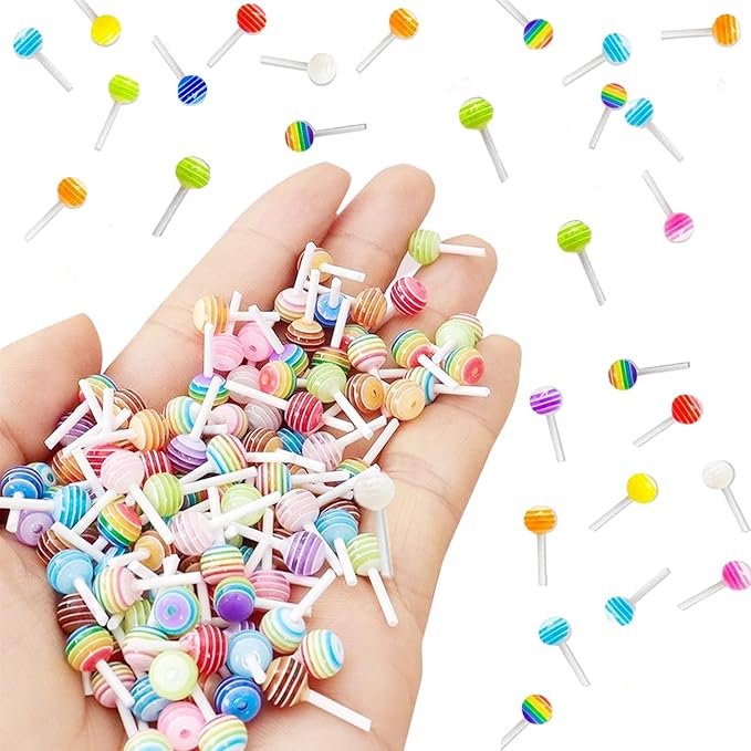 100PCS Mini Lollipop Decor for Dollhouse Resin Tiny for Lollipop Crafts Fairy Garden Dollhouse Micro Landscaping Decoration