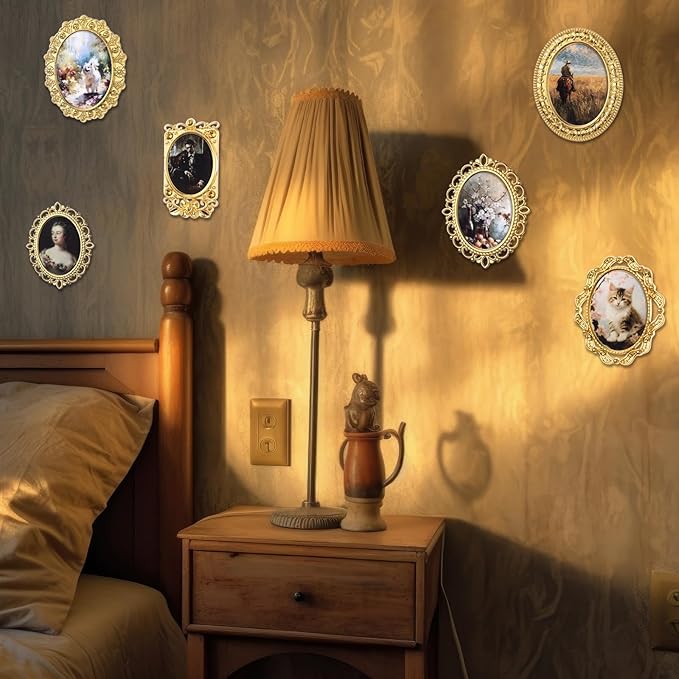 Halloscume 7 Pcs Miniature Dollhouse Accessories Picture Frames 1: 12 Scale Dollhouse Furniture Small Wood Photo Frames Mini House Decoration for Printed Paintings House DIY Art Craft (Gold)