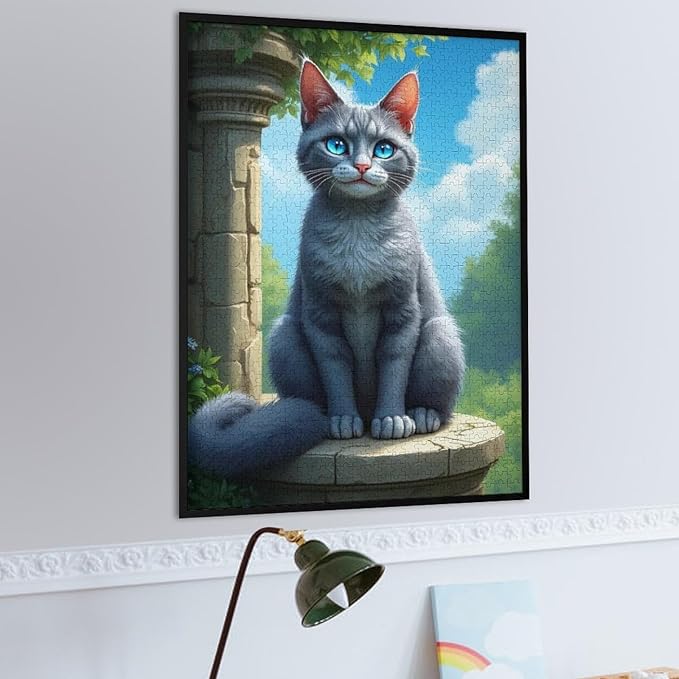 Jigsaw Puzzles for Adults 1000 Piece - Cute Russian Blue Cat Animal Themed Wooden Puzzle,Puzzle Games,Stress Relief Games,Funny Puzzles，Unique Gifts for Wall Art，Family Puzzles，Educational Games