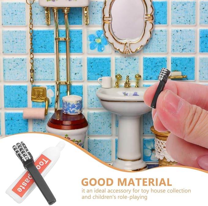Lurrose 10pcs Simulation Toothpaste Toothbrush Mini Doll Dolls House Miniature Scene Model Charm for Crafts Making Mini Decor Phone Case Accessories Household Epoxy Hair Accessories