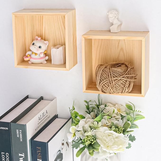 14 Pack 6 x 6 Inches Unfinished Wooden Boxes, Small Unfinished Square Wood Box Bulk, Small Wooden Box for Art DIY, Jewelry Storage, Home Decor, Succulent Plant Pot