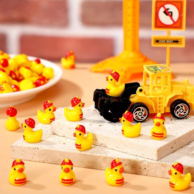 100 Pcs Themed Ducks Resin Ducks Resin Party Decorations for Crafts Making DIY Miniature Landscape Micro Decor Gifts (Firefighter)