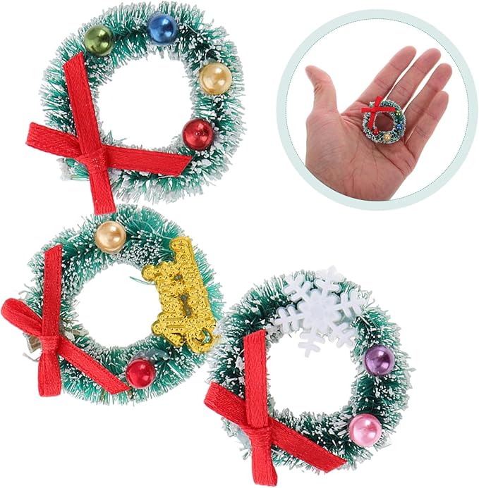 VOSAREA 12pcs Mini Christmas Wreaths for Dollhouse Decor Decorative Miniature Xmas Ornaments Lifelike Detail for Holiday Crafting and Festive Displays