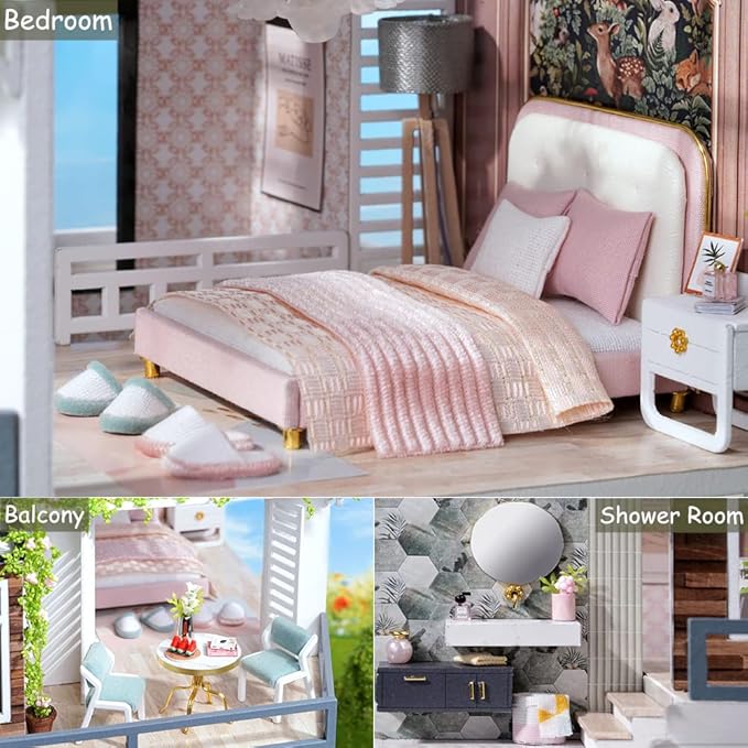 TuKIIE DIY Miniature Dollhouse Kit with Furniture, 1:24 Scale Large Garden Villa Wooden Christmas Doll House Accessories Plus Dust Proof & Music Movement for Kids Teens Adults(West Creek House)