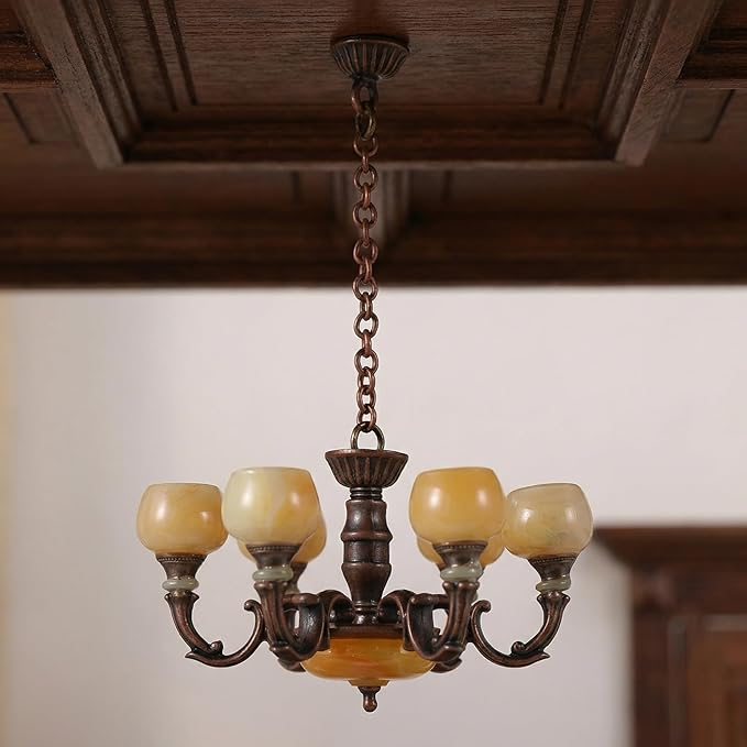 Toyvian Mini Dollhouse Chandelier Light: 1:12 Scale Miniature Dollhouse Ceiling Lights Retro Hanging Lamp Miniature Pendant Lamp Furniture Accessories for Doll House Decor
