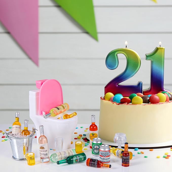 71 Pcs Miniature Ice Cubes Beer Bottles and Mini Drink Soda Pop Cans House Accessories for Fairy Garden Pub Bar Cake Decoration 1/12 Doll House Barrel Pretend Play DIY Party Toys Red Wine