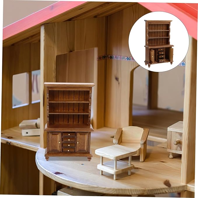 BESTonZON Mini Bookshelf for Dollhouse Scale Tiny Display Cabinet Furniture Natural Texture for Miniature Scenes and Play