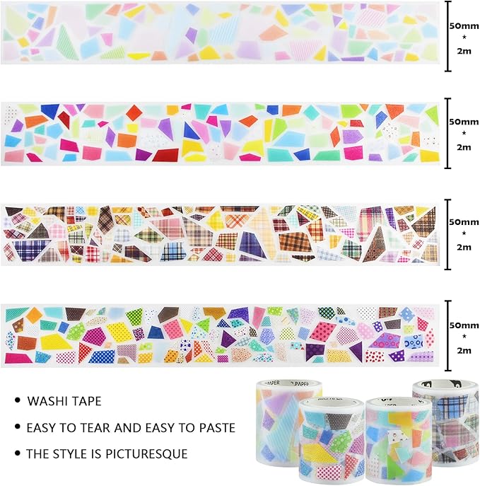 4 Rolls Miniature Dollhouse Mosaic Wallpaper and Flooring Peel and Stick Mini Stone Brick Tile Tape Stickers DIY Self Adhesive Dollhouse Accessories