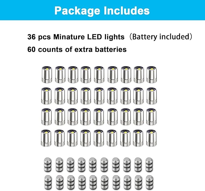 36 Pcs - Miniature Lights for Dollhouse,Miniature LED Lights for Handcraft,Mini Spot Light Battery Operated, Tiny Decoration Lights,LED for Balloons,Party Decoration (Multi-Color Changing)