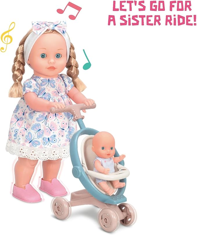 Mother Love Walking Dolls,16 Inches Interactive Baby Dolls Set with Stroller & Sister, Baby Dolls with Hair, Singing and Walking Dolls for Girls ,for 3+ Year Old Girls Gifts