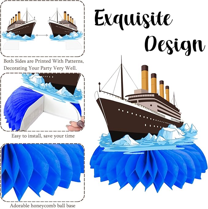 Nautical Theme Party Honeycomb Centerpieces 12-Piece Cruise Ship Classic Movie Table Decorations Ocean Ship Table Centerpieces Nautical Birthday Party Decorations for Baby Shower Supplies