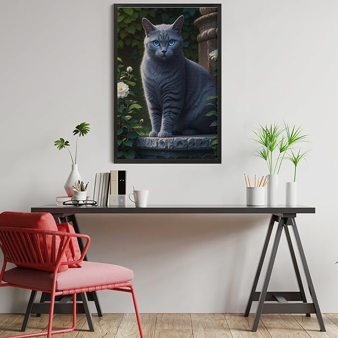 Jigsaw Puzzles for Adults 1000 Piece - Cute Russian Blue Cat Animal Themed Wooden Puzzle,Challenge Puzzles Puzzle Games,Stress Relief Games,Funny Puzzles，Unique Gifts for Wall Art