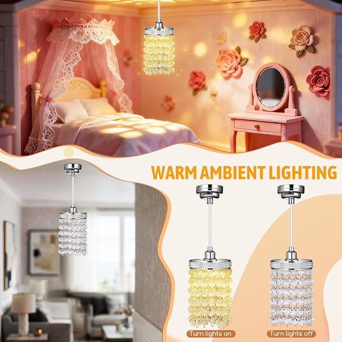 TOYANDONA Dollhouse Chandelier - 1/12 Scale Hanging Beaded Chandelier Doll House Ceiling Lights Lamp Miniature Dollhouse Lights Led Battery Operated for Doll House Decoration Accessories