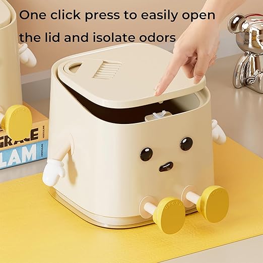 AIWE7D Mini Trash Can with Lid and Brush, Small Desktop Trash Can for Desk, Bathroom, Bedroom, Kitchen, Car, Office flip top Waste Basket Small Garbage can Hidden Bag Cute Compact Garbage Bin(Basic)