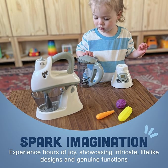 Constructive Playthings Play Kitchen Appliances, Kids Blender and Mixer Toy, Realistic Designs, Developmental Toddler Toys, Ages 3 Years and Up