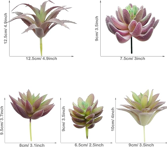 Woohome 25 PCS Artificial Succulent Plants, Purple Fake Succulent Unpotted Faux Succulent Assortment in Flocked in Different Type for Birthday Home Decor Indoor Wall Garden DIY