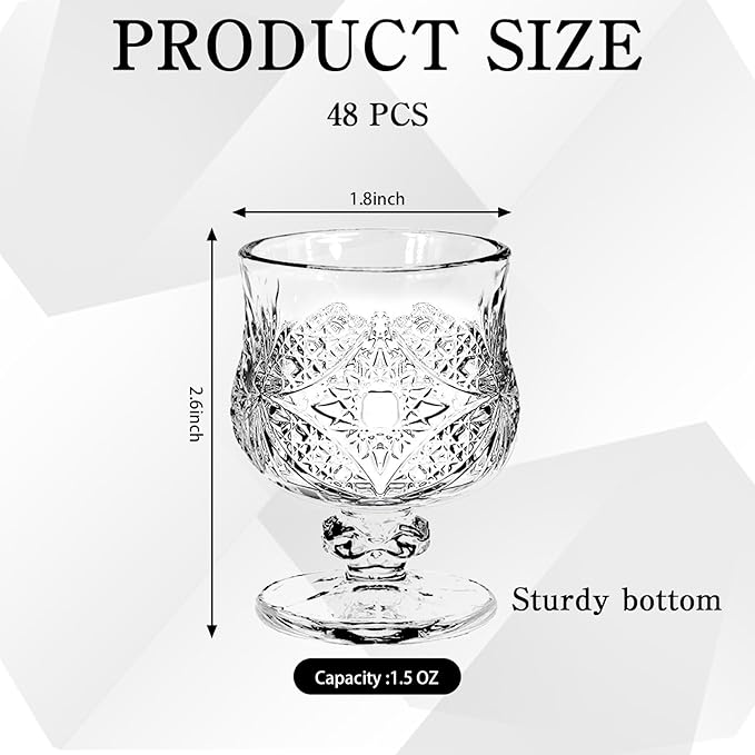 LECEHIVO 48 Pcs Shot Glass Bulk Set with Stem 1.5 oz Mini Cordial Glasses Clear Cute Sherry Glassware for Liqueur Wine Whiskey Tequila Beverage Wedding Party Bar Supplies