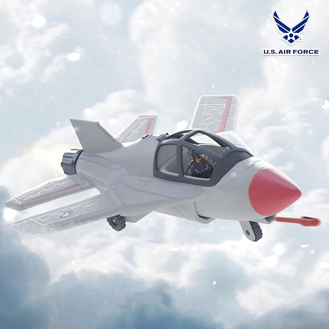 Lollipop United States Air Force Sky Raider Fighter Jet Toy Airplane with Pilot & Missile - Realistic Military Aircraft & Soldier Action Figure - Bomber Plane Model for Kids 3+