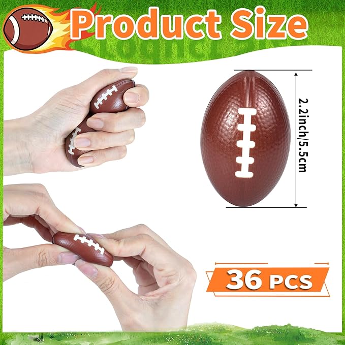36 Pcs Mini Foam Footballs for Kids Adults Party Favors,Small Stress Balls Footballs Bulk Toys Goodie Bag Stuffers Classroom Prizes Party Decorations