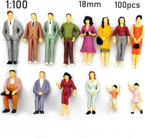 100 Pcs 1:100/1:150/1:75/1:50 Scale People Figures - ABS Building Model Passengers, Painted Train Scenery Figurines, Multicolor Mixed Poses for DIY Layouts (1:100)