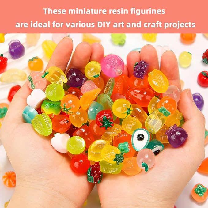60 pcs Mini Luminous Fruits Vegetables Figurines, Resin Tiny Artificial Fruit Vegetables Glow in The Dark, Fake Miniature Food Decoration for DIY Art Crafts Miniature Landscapes Garden Home