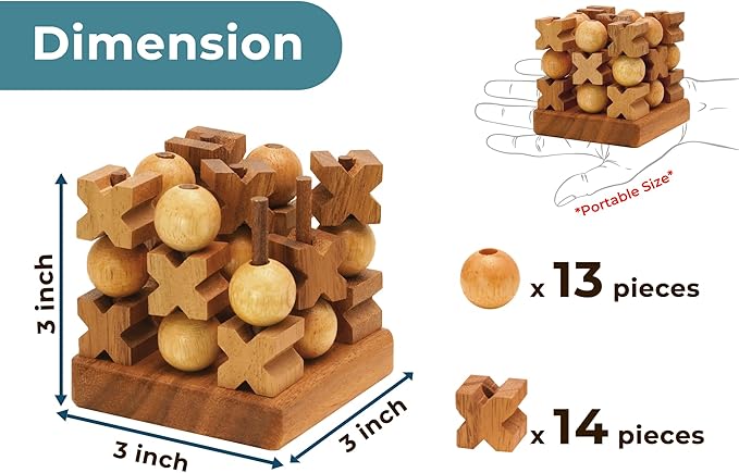 BSIRI 3D Wooden Tic Tac Toe Rustic Coffee Table Decor Unique Gifts for Special Occasions Fun for All Ages in Strategic Game Night Family Games