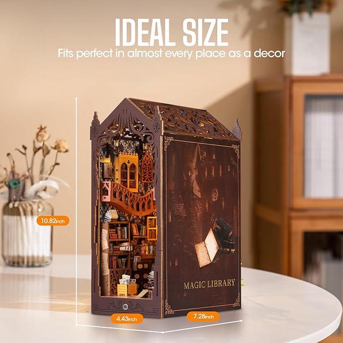 Book Nook Kit – Library Theme DIY Booknook with LED Lights | Book Nook Kits for Adults, Teens | Beginner-Friendly Nook Book for Home Décor | Perfect Booknook DIY Kit Gift