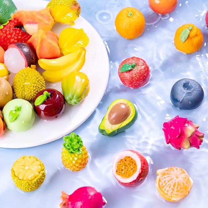Cayway 48 PCS Micro Landscape Miniature Fruit, Mini Resin Fruit, Fake Resin Fruit, Mini Accessories Fruit for DIY Art Crafts, Zen Garden, Micro Landscaping Decoration