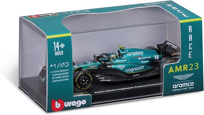 Bburago 1:43 Scale Formula Race Aston Martin AMR23 (2023) Diecast Vehicle with Driver Helmet