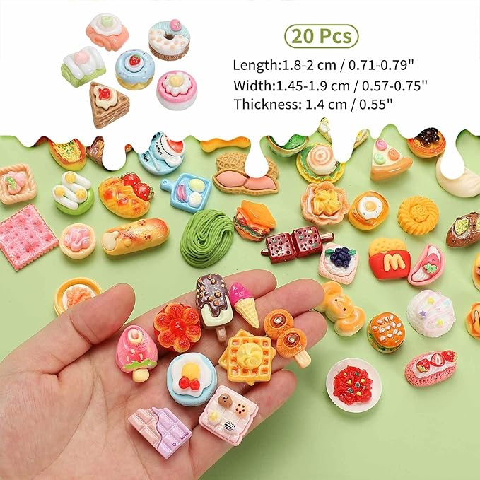 Dollhouse Miniature Food, Cute Mixed Fruit Cake Towel Roll Figures Toys Mini Resin Foods Trinkets for Pretend Play Kitchen Cooking Game & Doll House Decor (Mixing Colors, 20pcs)