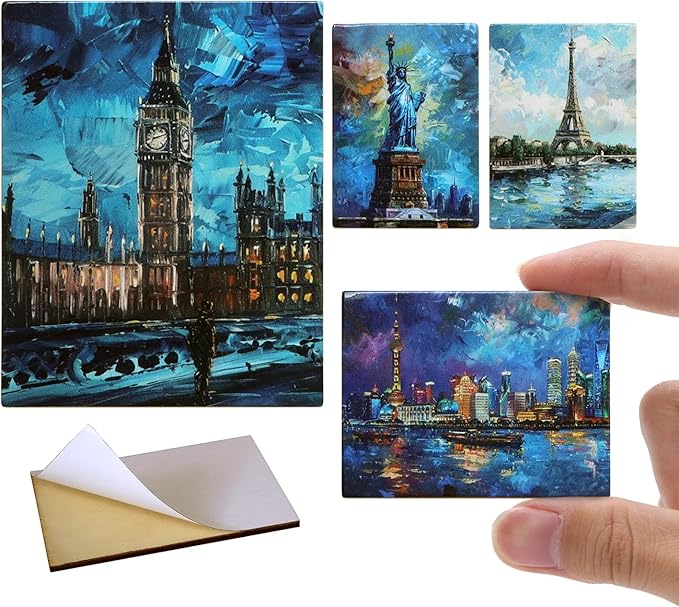 iLAND 1/12 Scale Accessories, 4 Miniature Dollhouse Pictures of Modern Famous Architecture w/Boards
