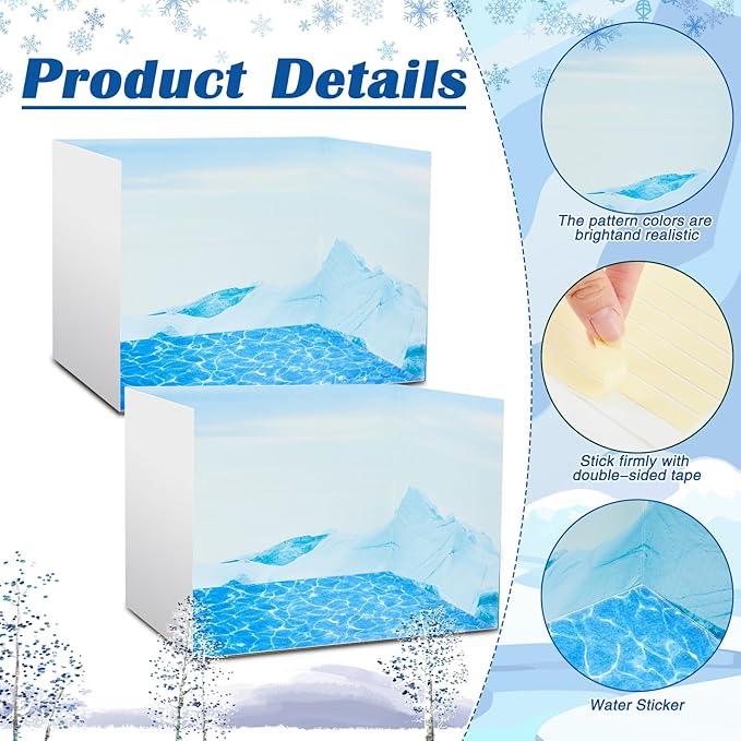 4 Set Arctic Style Habitat Diorama Box and Water Sticker Decor, Diorama Project Supplies Set, Cardboard Display Case Kit & Water Sticker with Double Sided Tapes for DIY Crafts Dollhouse
