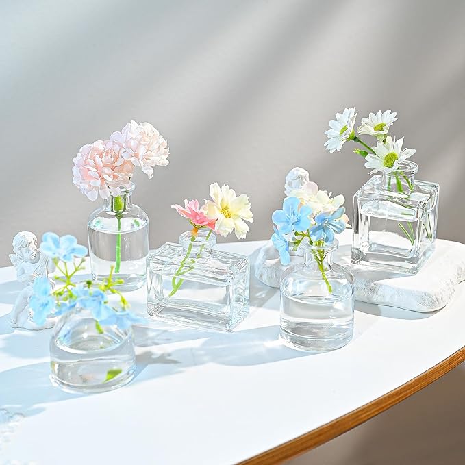Small Mini Flower Vases - Set of 20 Clear Glass Bud Vases - Vintage Rustic Centerpieces for Weddings, Events & Home Décor - Premium Quality, Timeless Designs