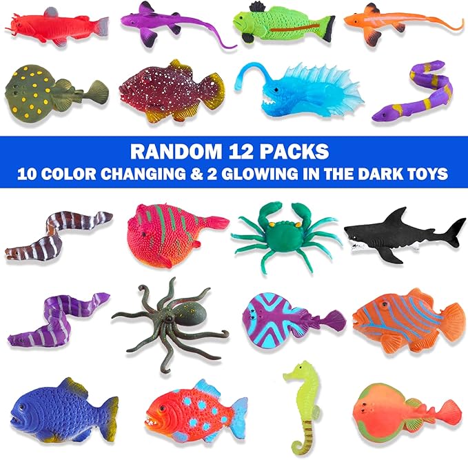 Color Changing Mold Free Bath Toys for Toddlers & Kids - Color Change Sea Creatures Ocean Animal Toys & Glow in The Dark Toy with Bath Book (13 Pack)