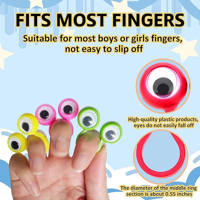 100 PCS Eye Finger Puppets Toys Set, Wiggly Eyeball Finger Puppet Eye On Rings for Kids, Party Favors for Boys Girls